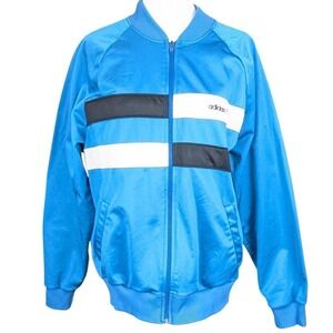 Rare Vintage Adidas 80s Track Jacket Medium‎ Blue Sheen Trefoil USA Athleisure
